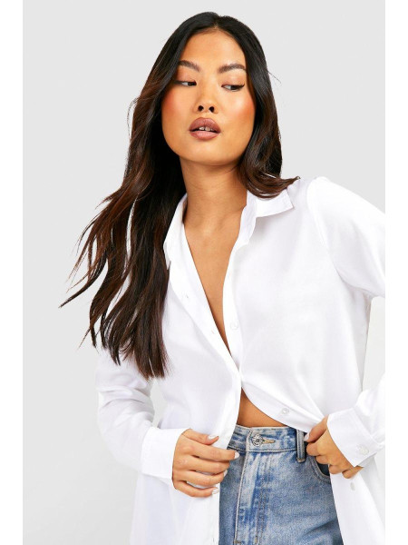 Біла маленька ткана сорочка з довгим рукавом
