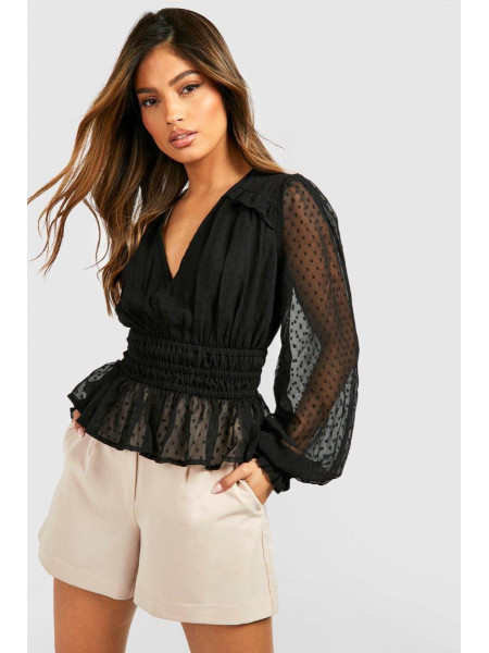 Блуза з довгим рукавом із сітчастої тканини кольору слонової кістки