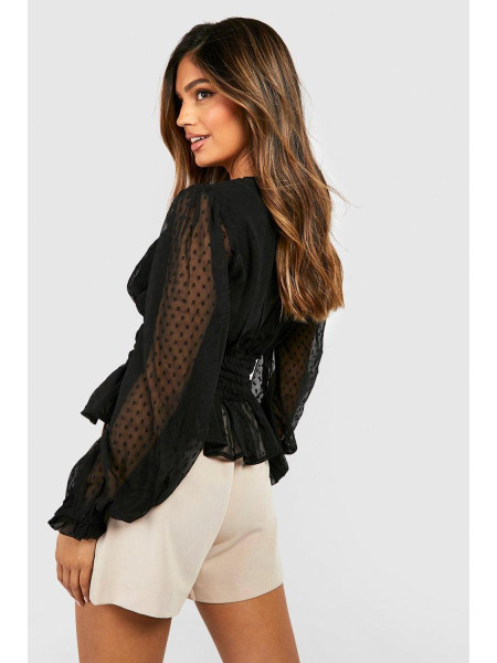 Блуза з довгим рукавом із сітчастої тканини кольору слонової кістки