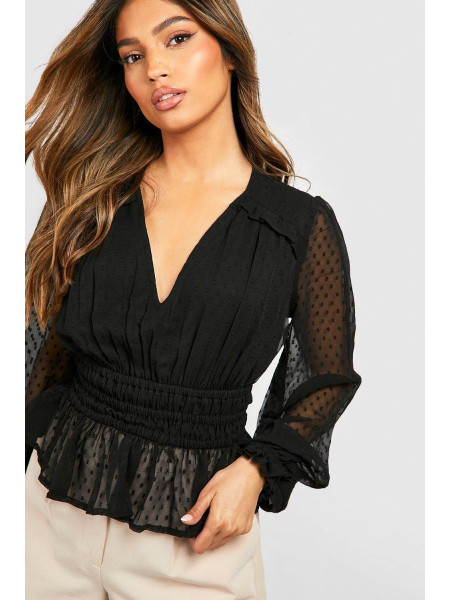 Блуза з довгим рукавом із сітчастої тканини кольору слонової кістки