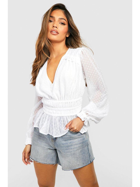 Блуза з довгим рукавом із сітчастої тканини кольору слонової кістки