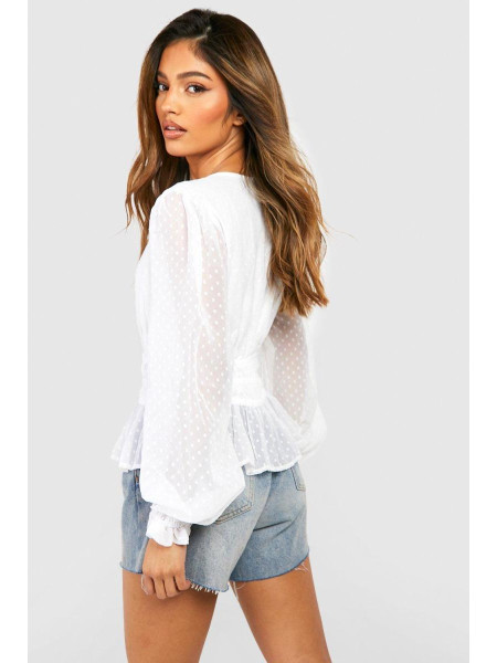 Блуза з довгим рукавом із сітчастої тканини кольору слонової кістки