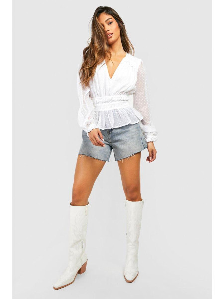 Блуза з довгим рукавом із сітчастої тканини кольору слонової кістки