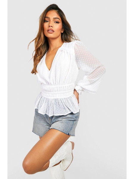 Блуза з довгим рукавом із сітчастої тканини кольору слонової кістки