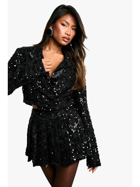 Плісирована міні-спідниця преміум-класу з паєтками з букле