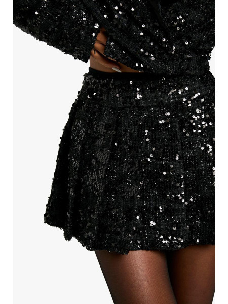Плісирована міні-спідниця преміум-класу з паєтками з букле