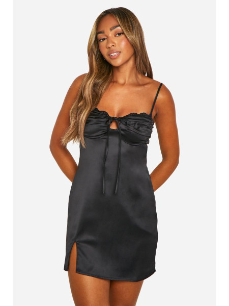 Міні-сукня з атласною мереживною обробкою