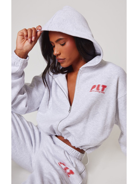 PrettyLittlething Grey Marl Elasticated Hem Zip up толстовка