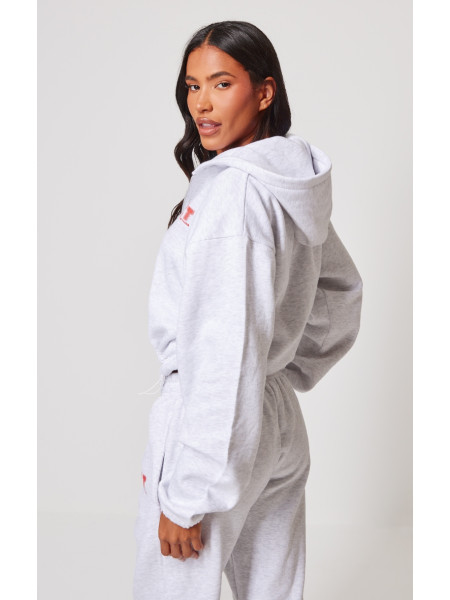 PrettyLittlething Grey Marl Elasticated Hem Zip up толстовка