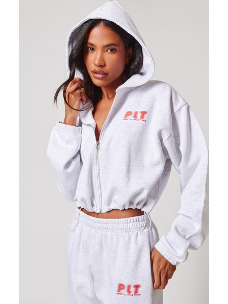 PrettyLittlething Grey Marl Elasticated Hem Zip up толстовка