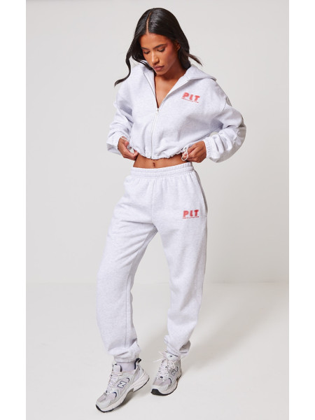 PrettyLittlething Grey Marl Elasticated Hem Zip up толстовка