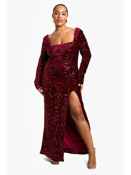 Плюс оксамитова максі-сукня з паєтками