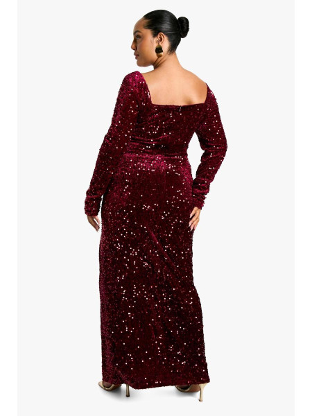 Плюс оксамитова максі-сукня з паєтками