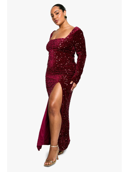 Плюс оксамитова максі-сукня з паєтками