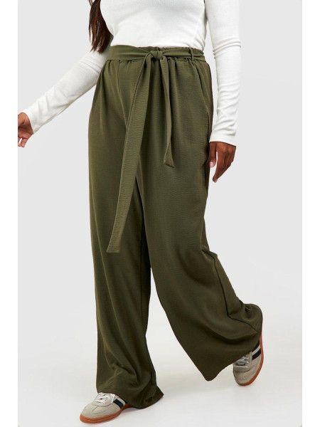 Плюс широкі брюки з плетеними текстурованими поясами