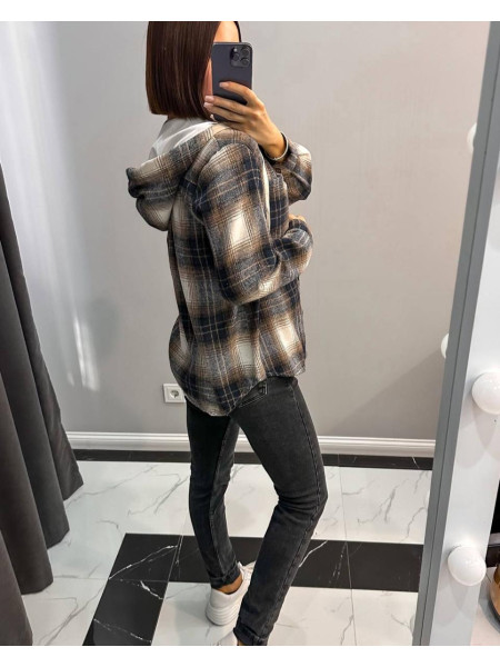 Сорочка в клітинку з трикотажним капюшоном 