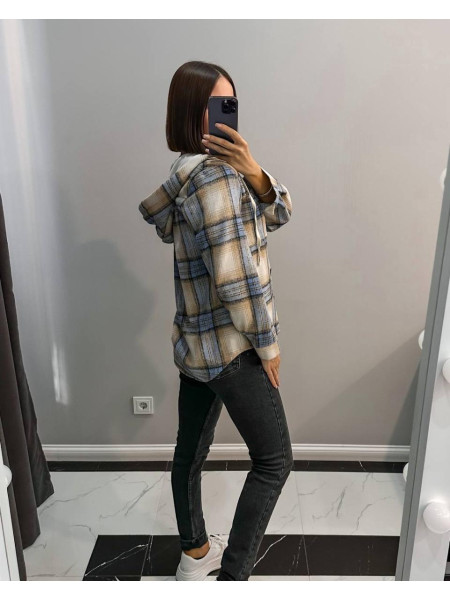 Сорочка в клітинку з трикотажним капюшоном 
