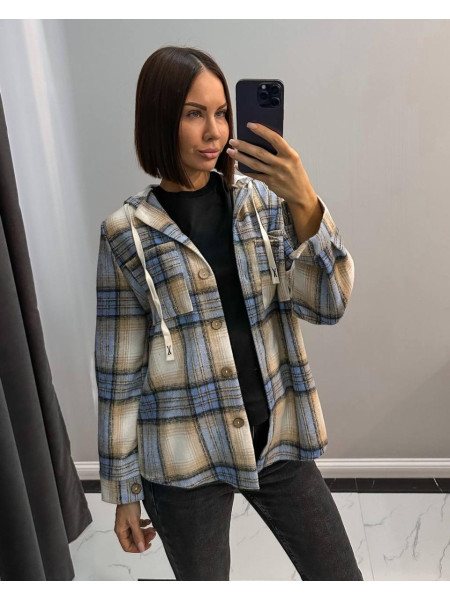 Сорочка в клітинку з трикотажним капюшоном 