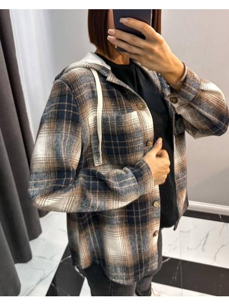 Сорочка в клітинку з трикотажним капюшоном 