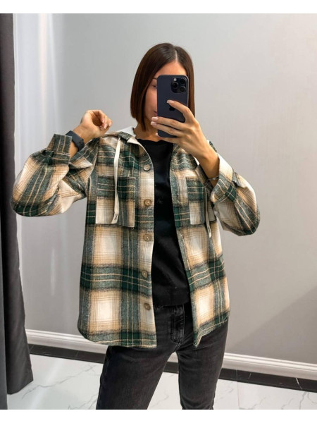 Сорочка в клітинку з трикотажним капюшоном 