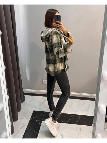 Сорочка в клітинку з трикотажним капюшоном 