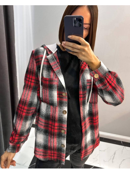 Сорочка в клітинку з трикотажним капюшоном 