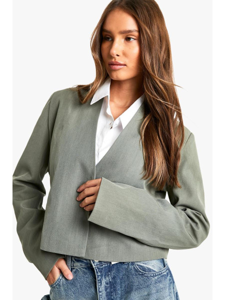 Тканий укорочений піджак без коміра