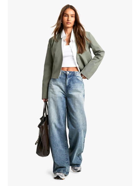 Тканий укорочений піджак без коміра