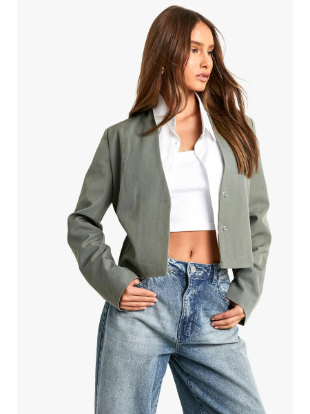 Тканий укорочений піджак без коміра