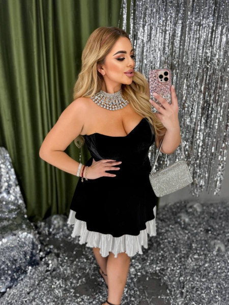 Бархатна чорна сукня бюстья з білим кантом 