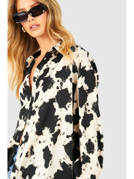 Атласна сорочка з абстрактним принтом