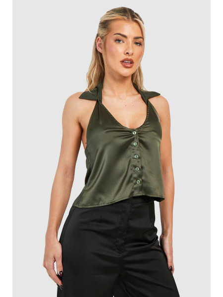 Атласна блузка кольору хакі