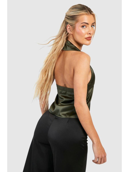 Атласна блузка кольору хакі