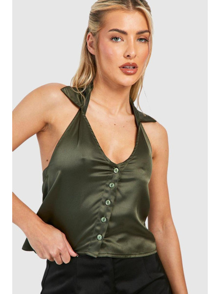 Атласна блузка кольору хакі
