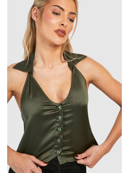 Атласна блузка кольору хакі