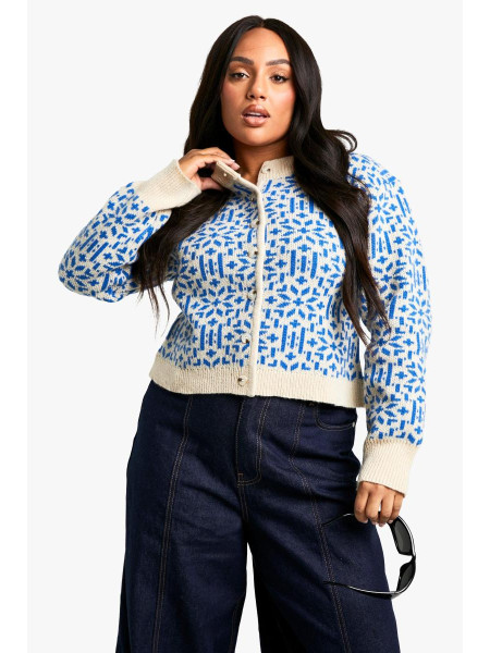 Плюс преміальний в'язаний кардиган із різдвяною ярмаркою