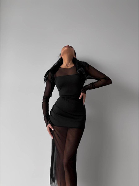 Чорна сукня міді сітка 