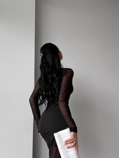 Чорна сукня міді сітка 