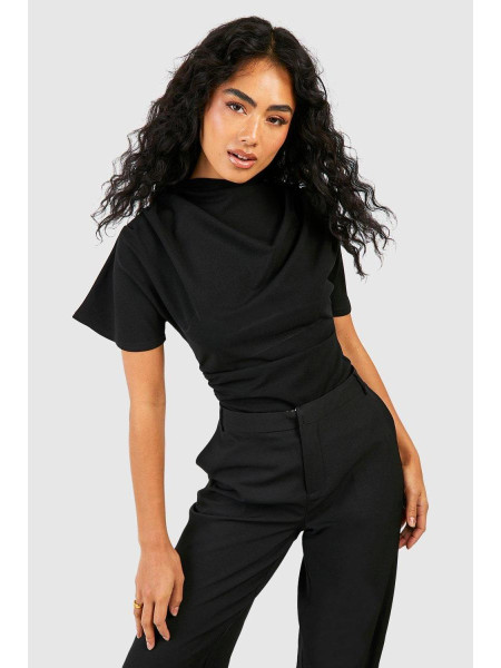 Блуза на плечі з вирізом з капюшоном з крепу з джерсі