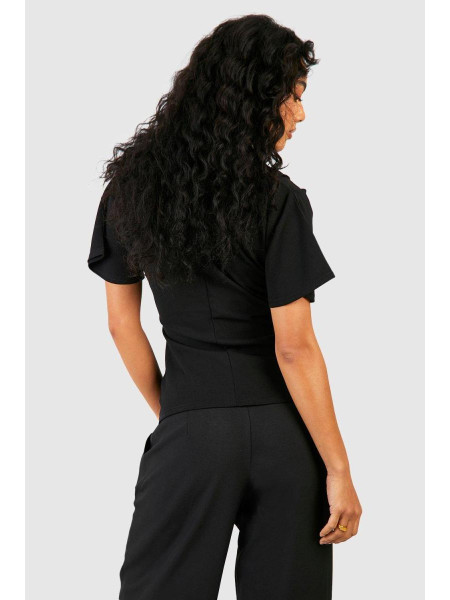 Блуза на плечі з вирізом з капюшоном з крепу з джерсі