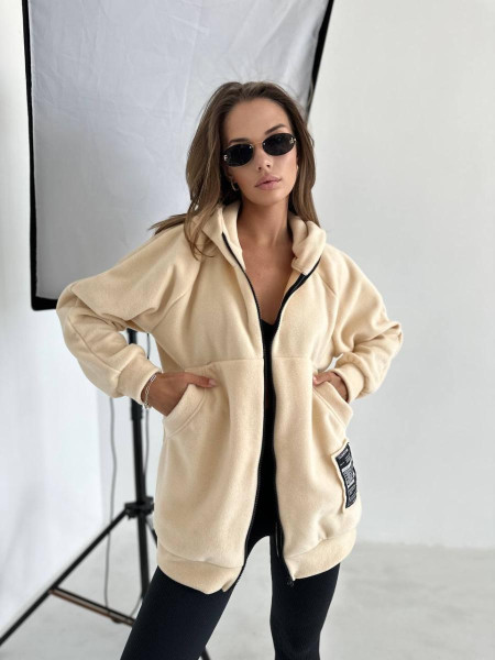 Осіння флісова кофта на змійці з капюшоном 