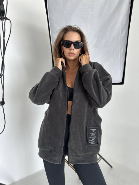 Осіння флісова кофта на змійці з капюшоном 