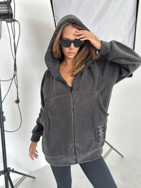 Осіння флісова кофта на змійці з капюшоном 