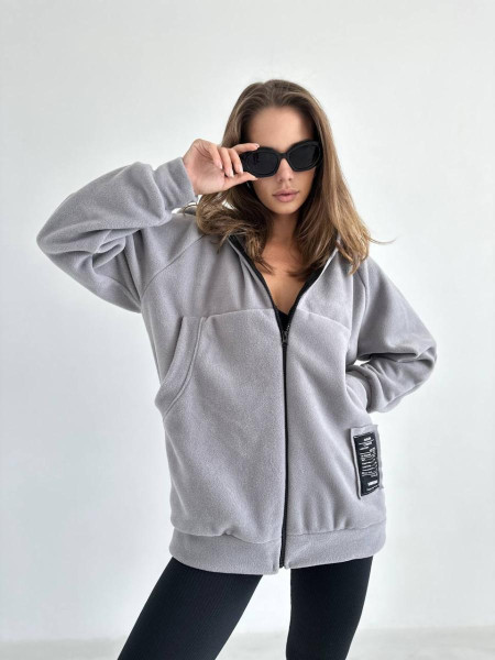 Осіння флісова кофта на змійці з капюшоном 