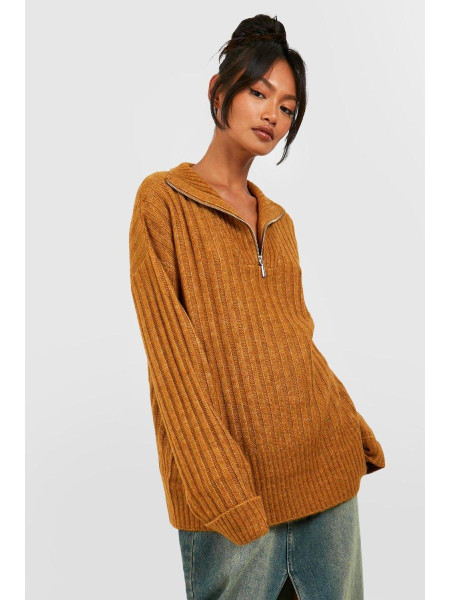 М’який широкий трикотажний джемпер на півзастібці-воронці