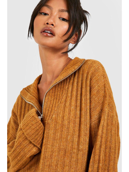 М’який широкий трикотажний джемпер на півзастібці-воронці