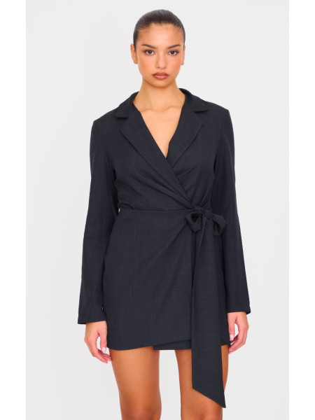 Чорна плетена сукня-піджак із зав’язкою та зав’язкою