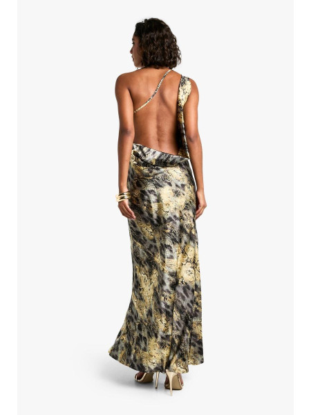 Високий кожух назад абстрактний сукня Maxi Animal