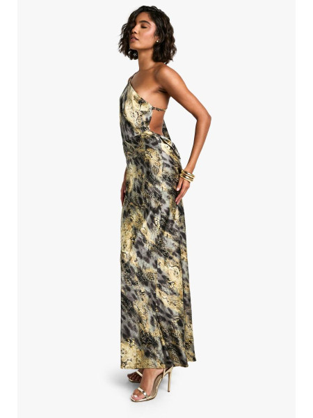 Високий кожух назад абстрактний сукня Maxi Animal