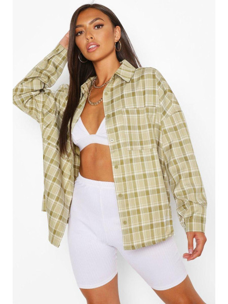 Оливкова мініатюрна оверсайз-сорочка в клітку